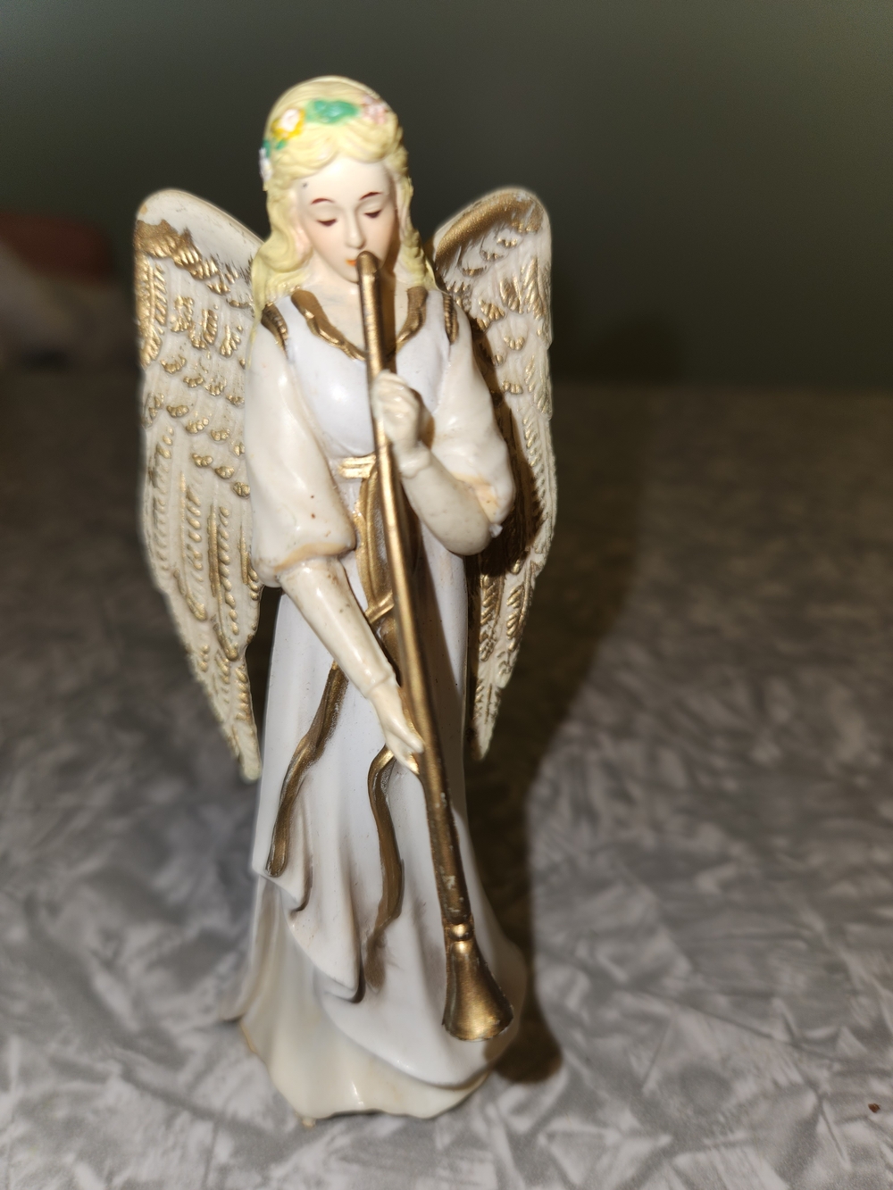 Enesco White and Gold Angel Ornament with Trumpet